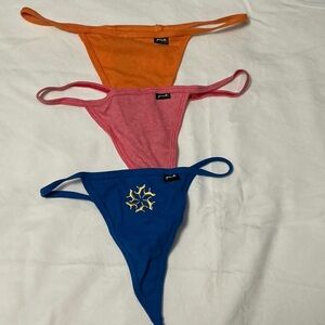 Victoria's Secret Pink, Orange, and Blue v string Thong Trio